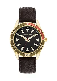 Men's Quartz Brown PU Leather Band Watch