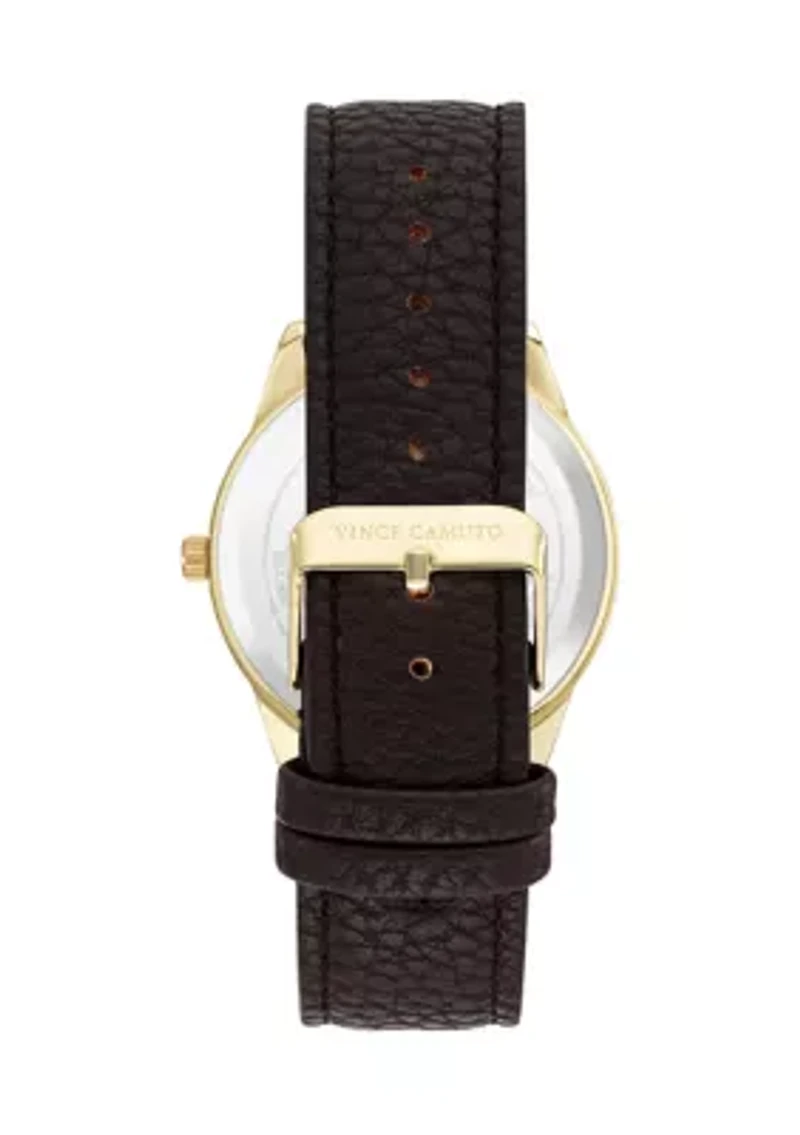 Men's Quartz Brown PU Leather Band Watch
