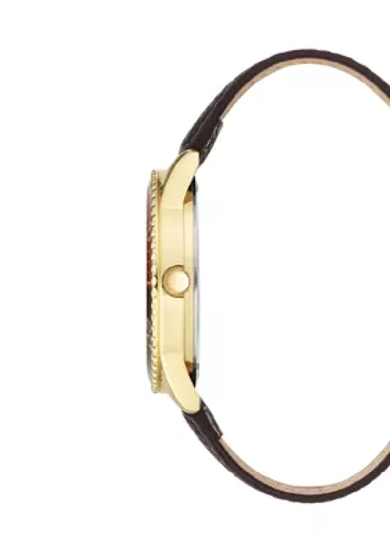 Men's Quartz Brown PU Leather Band Watch