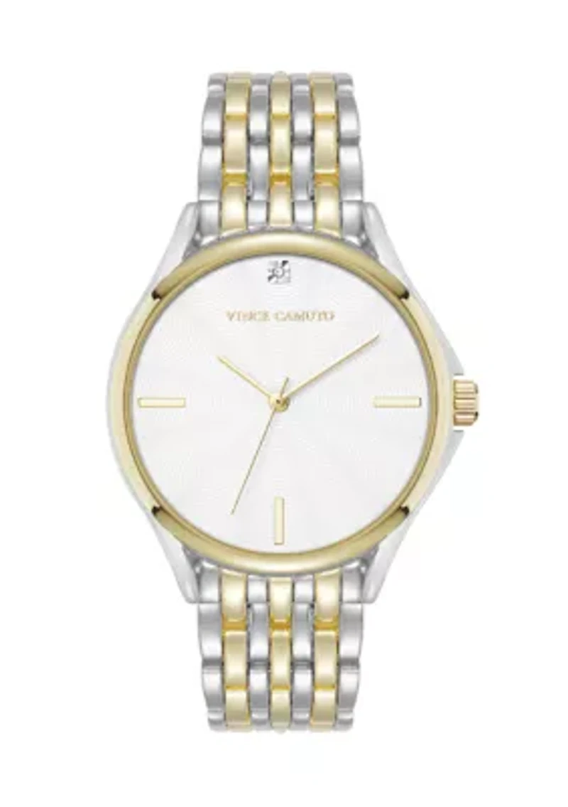 Quartz Two-Tone Metal Alloy Bracelet with Crystal Accented Silver Dial Watch