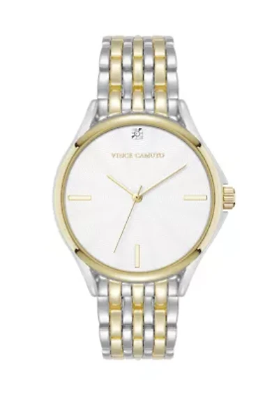 Quartz Two-Tone Metal Alloy Bracelet with Crystal Accented Silver Dial Watch