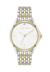 Quartz Two-Tone Metal Alloy Bracelet with Crystal Accented Silver Dial Watch