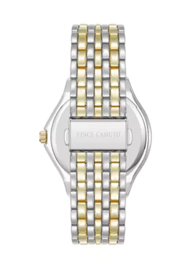 Quartz Two-Tone Metal Alloy Bracelet with Crystal Accented Silver Dial Watch