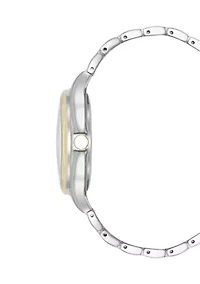 Quartz Two-Tone Metal Alloy Bracelet with Crystal Accented Silver Dial Watch