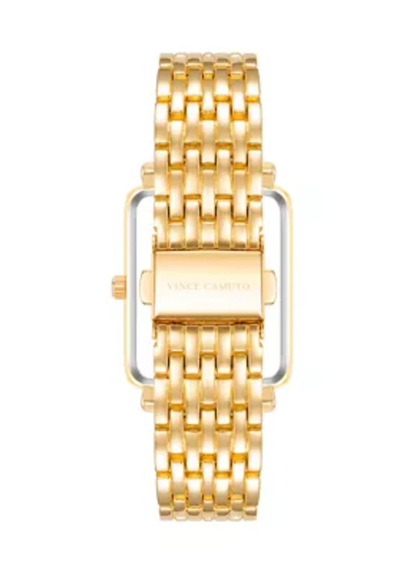 Quartz Gold-Tone Metal Alloy Crystal Bezel Watch