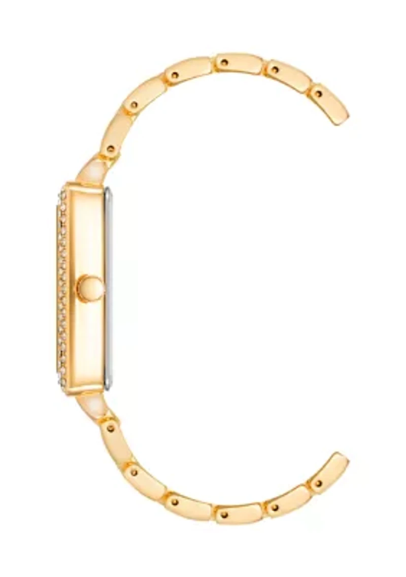 Quartz Gold-Tone Metal Alloy Crystal Bezel Watch