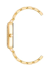 Quartz Gold-Tone Metal Alloy Crystal Bezel Watch