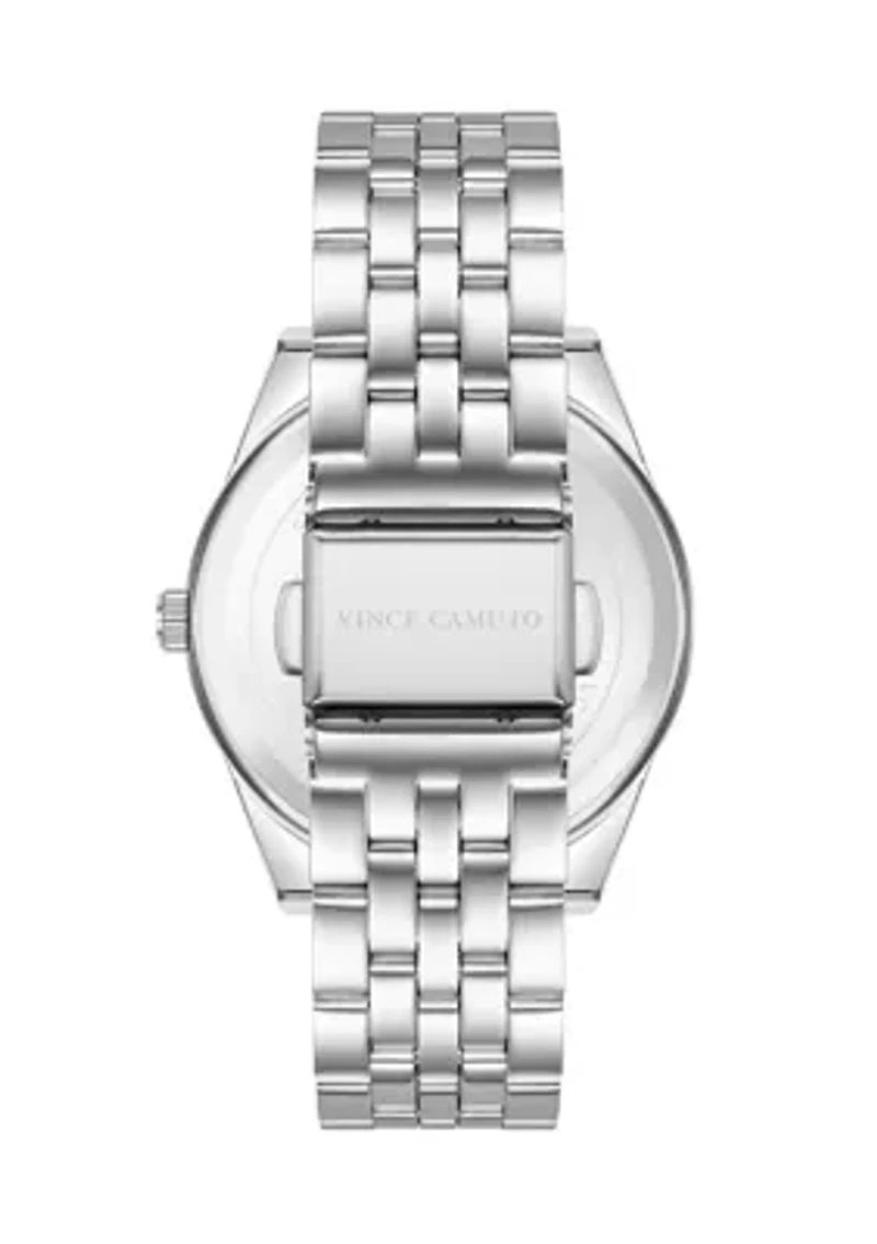 Quartz Polished Silver-Tone Metal Alloy with Light Blue Dial Watch