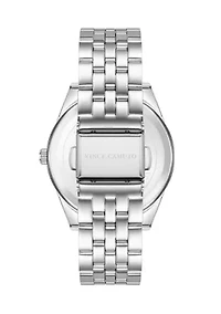 Quartz Polished Silver-Tone Metal Alloy with Light Blue Dial Watch