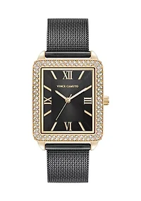 Quartz Silver Tone Stainless Steel Mesh and Rose Gold Metal Alloy Crystal Accented Watch