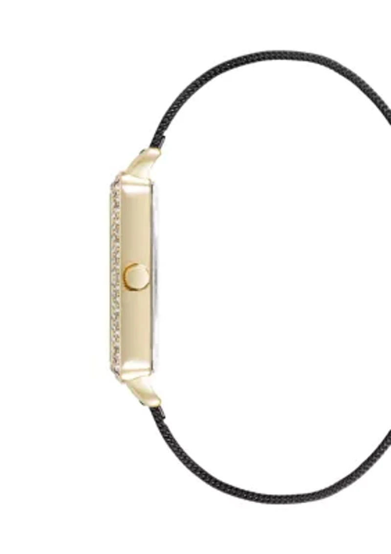 Quartz Silver Tone Stainless Steel Mesh and Rose Gold Metal Alloy Crystal Accented Watch