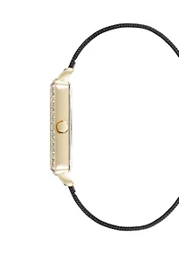 Quartz Silver Tone Stainless Steel Mesh and Rose Gold Metal Alloy Crystal Accented Watch