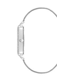   Silver Tone Stainless Steel Mesh Band Watch with Crystal 