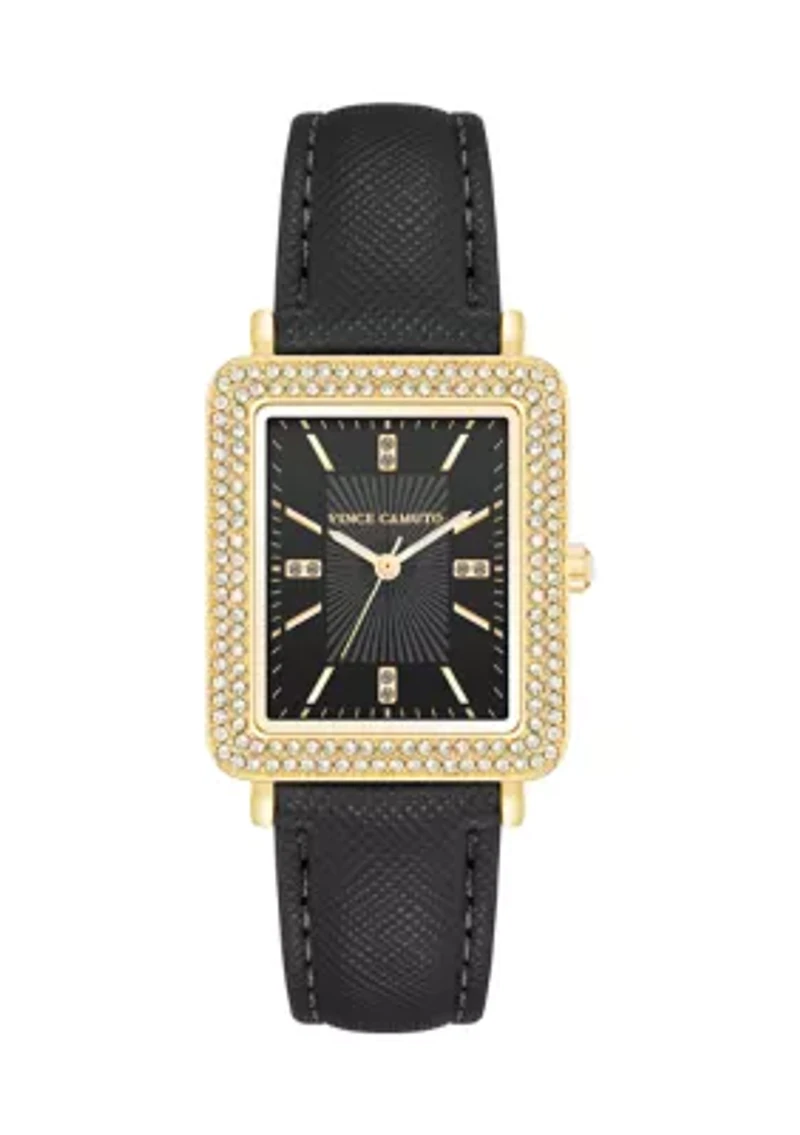  Black Faux Leather Band Watch  with Crystal 