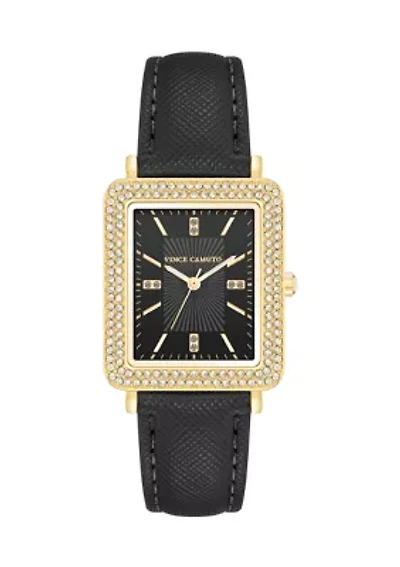  Black Faux Leather Band Watch  with Crystal 
