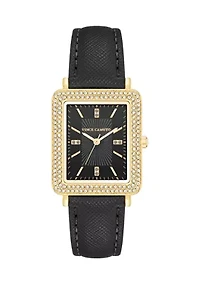  Black Faux Leather Band Watch  with Crystal 