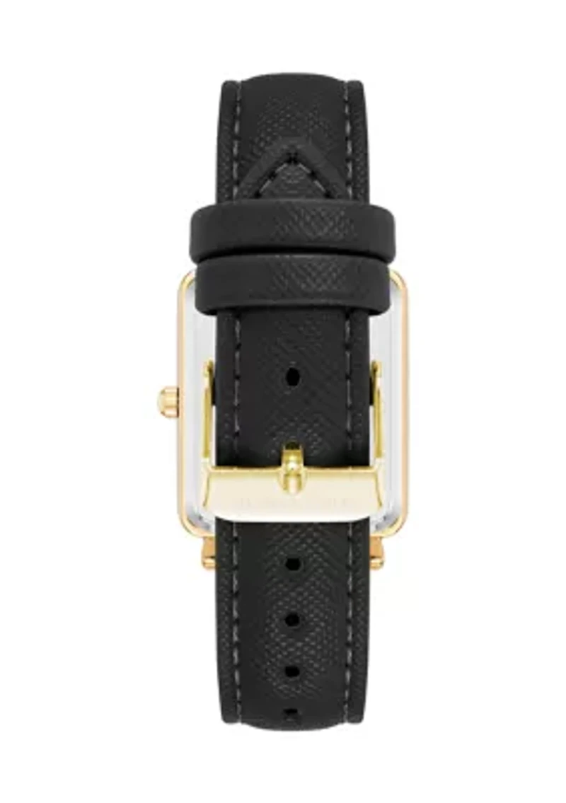  Black Faux Leather Band Watch  with Crystal 