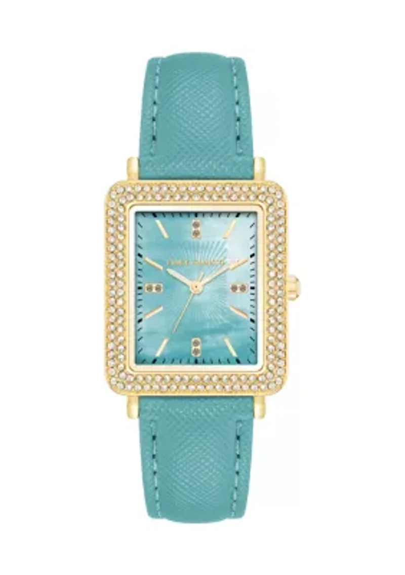 Quartz Faux Leather Crystal Accented Watch