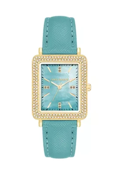 Quartz Faux Leather Crystal Accented Watch
