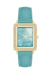 Quartz Faux Leather Crystal Accented Watch
