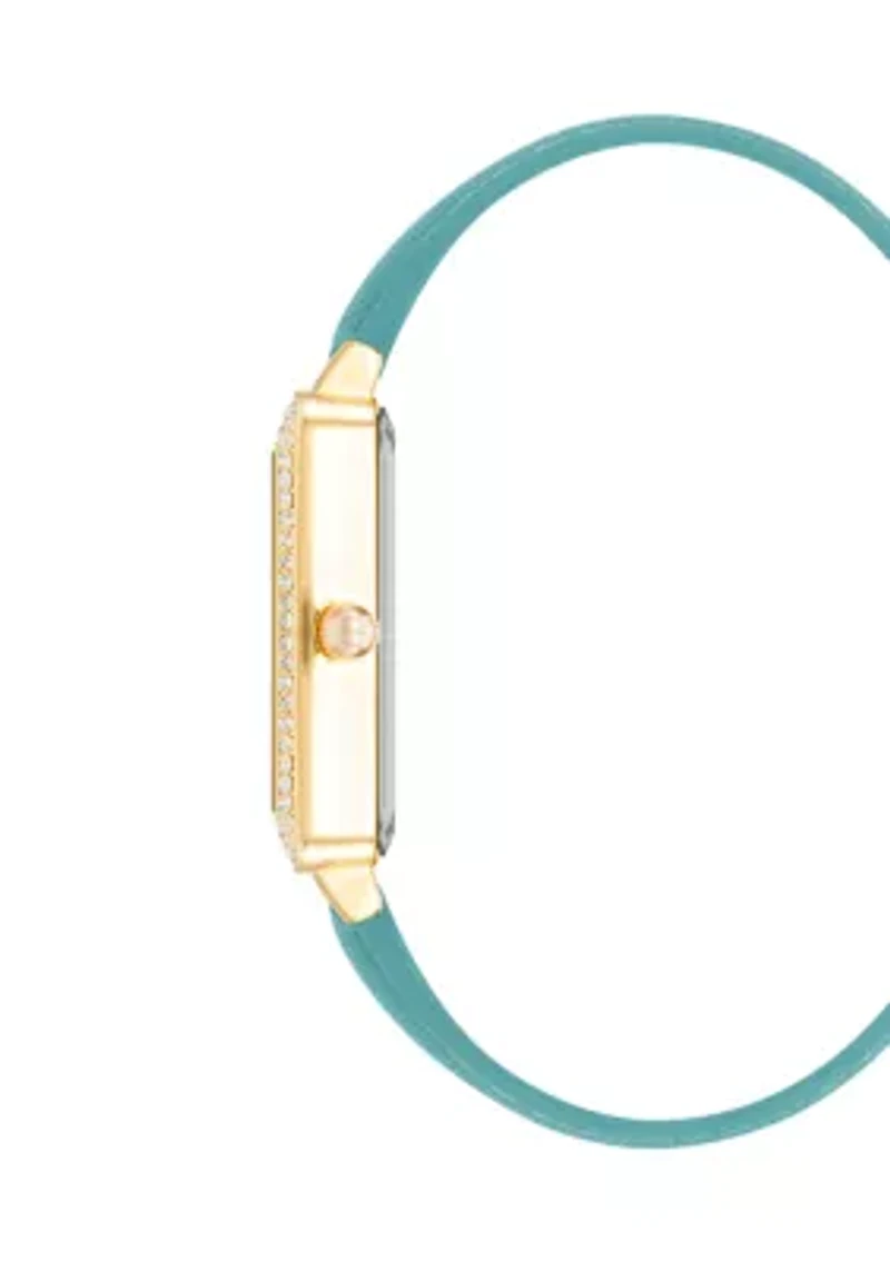Quartz Faux Leather Crystal Accented Watch