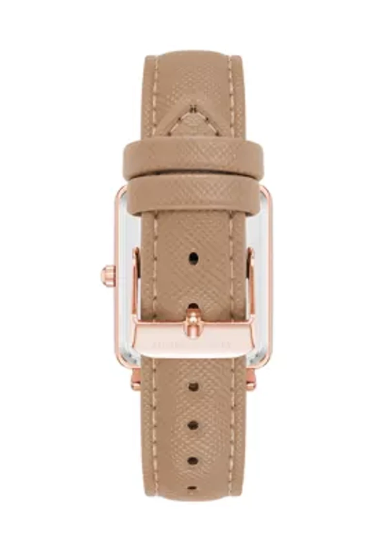   Beige Faux Leather Band Watch with Crystal 