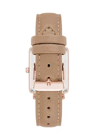   Beige Faux Leather Band Watch with Crystal 