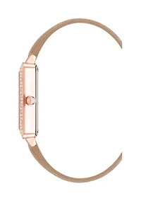   Beige Faux Leather Band Watch with Crystal 