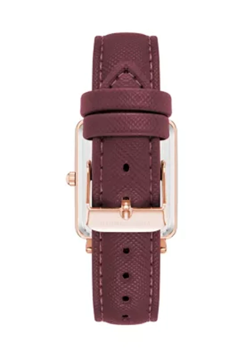  Purple Faux Leather Band Watch with Crystal 