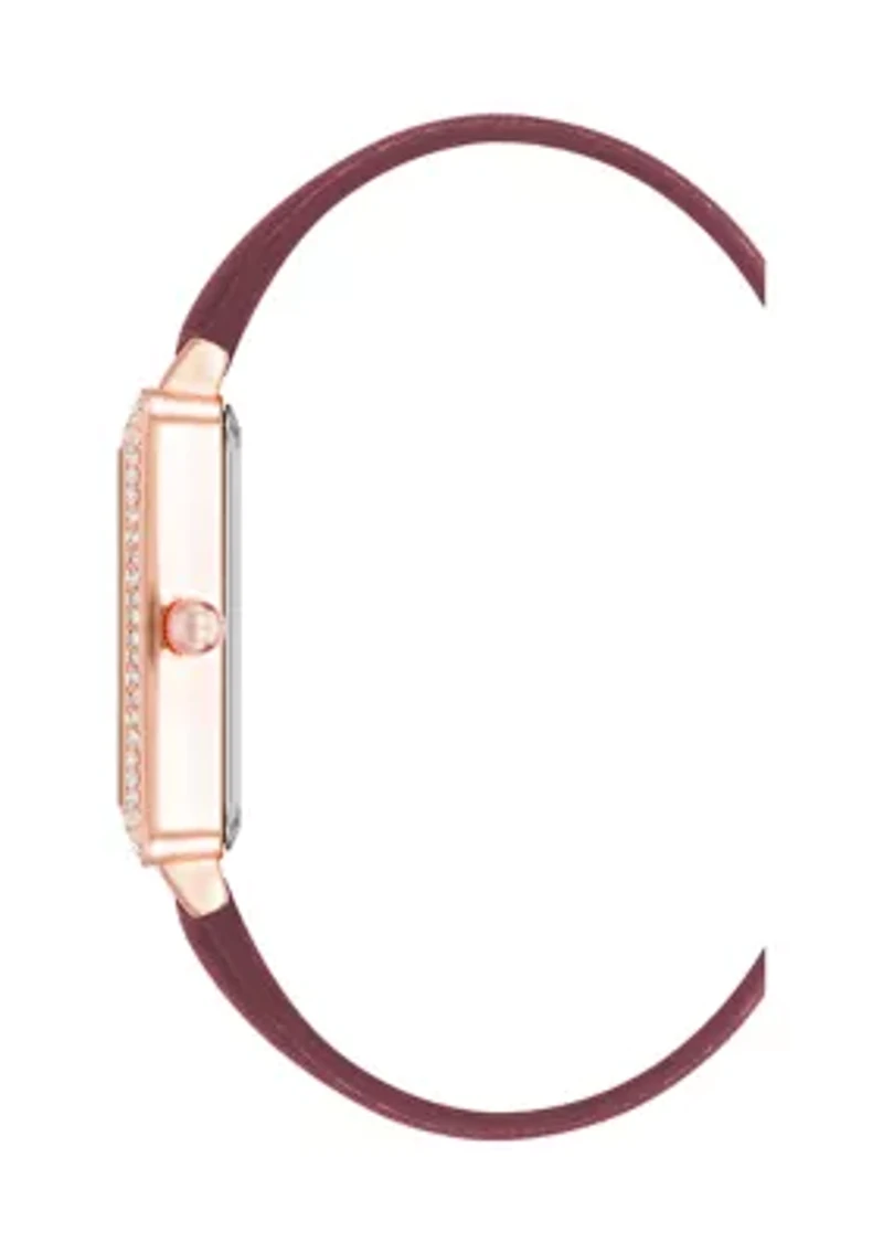  Purple Faux Leather Band Watch with Crystal 