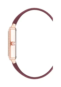  Purple Faux Leather Band Watch with Crystal 