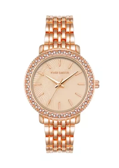 Rose Gold Tone Metal Band Watch with Crystal 