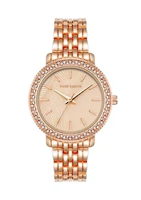 Rose Gold Tone Metal Band Watch with Crystal 