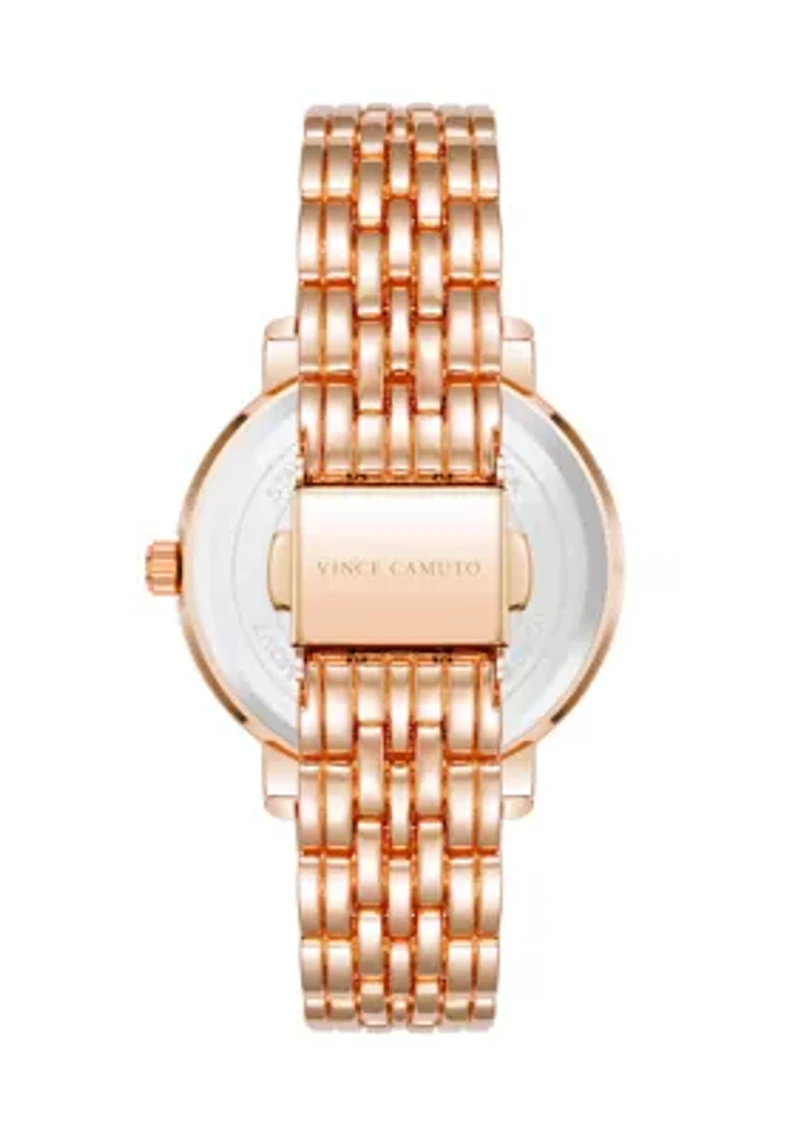 Rose Gold Tone Metal Band Watch with Crystal 