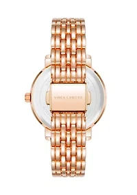 Rose Gold Tone Metal Band Watch with Crystal 
