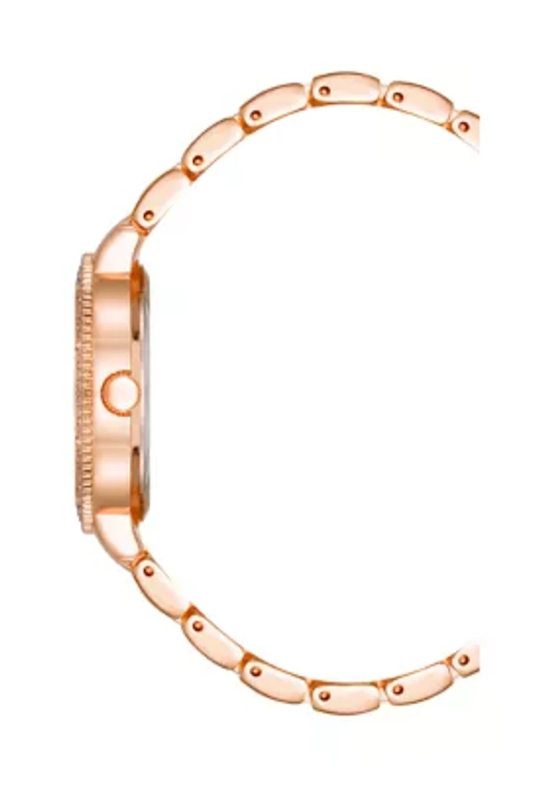 Rose Gold Tone Metal Band Watch with Crystal 