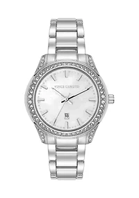 Quartz Silver-Tone Metal Alloy Crystal Bezel Watch