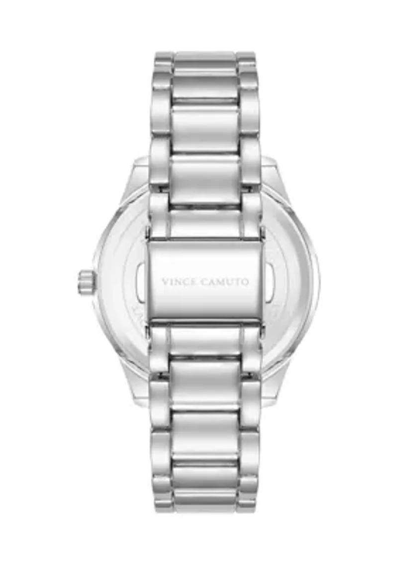 Quartz Silver-Tone Metal Alloy Crystal Bezel Watch