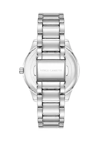 Quartz Silver-Tone Metal Alloy Crystal Bezel Watch