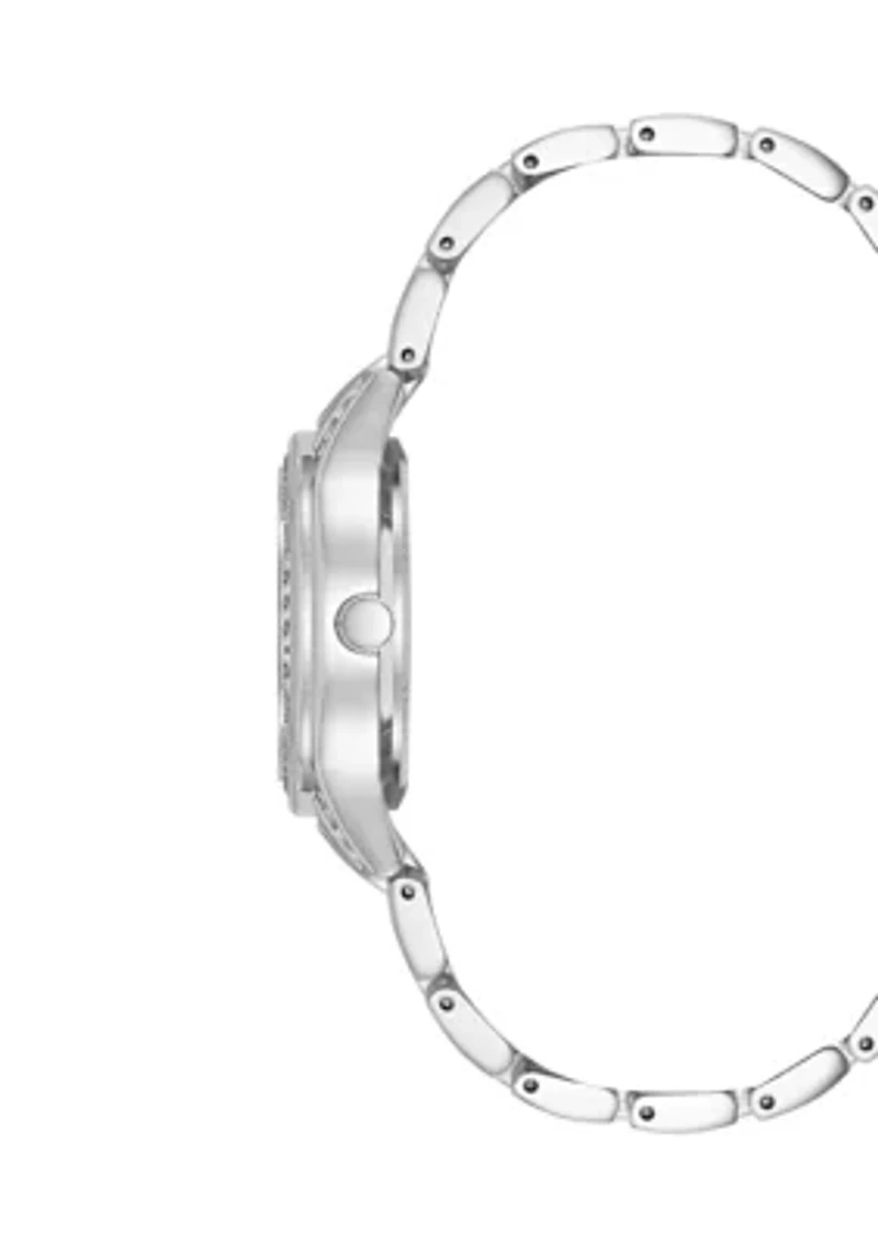 Quartz Silver-Tone Metal Alloy Crystal Bezel Watch