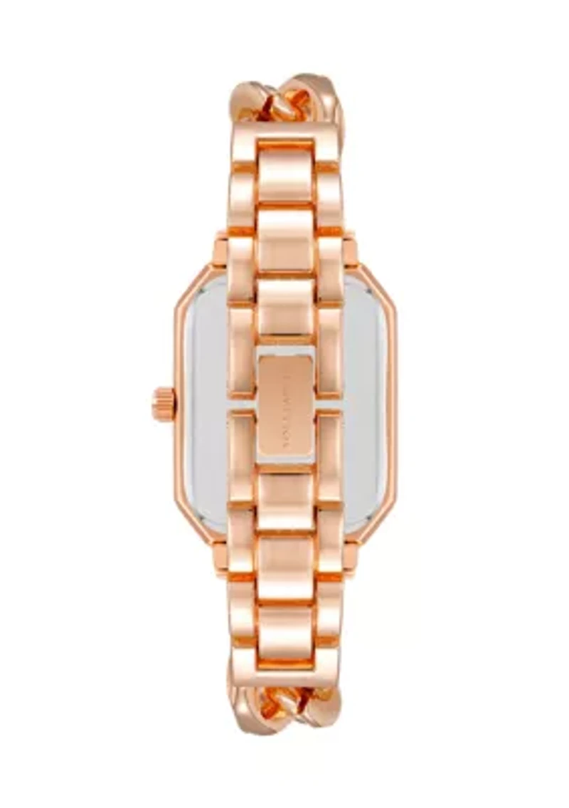 Rose Gold Tone Metal Chain Bracelet with Black Dial