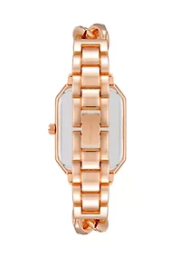 Rose Gold Tone Metal Chain Bracelet with Black Dial 