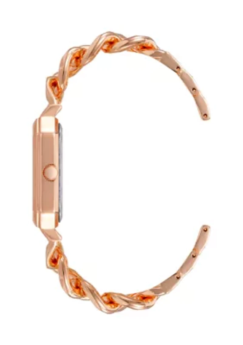 Rose Gold Tone Metal Chain Bracelet with Black Dial