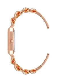Rose Gold Tone Metal Chain Bracelet with Black Dial 