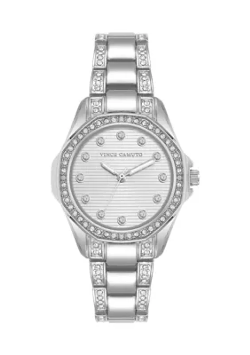 Quartz Silver-Tone Metal Alloy Crystal Embellished Watch