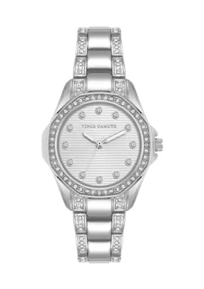 Quartz Silver-Tone Metal Alloy Crystal Embellished Watch