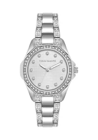 Quartz Silver-Tone Metal Alloy Crystal Embellished Watch