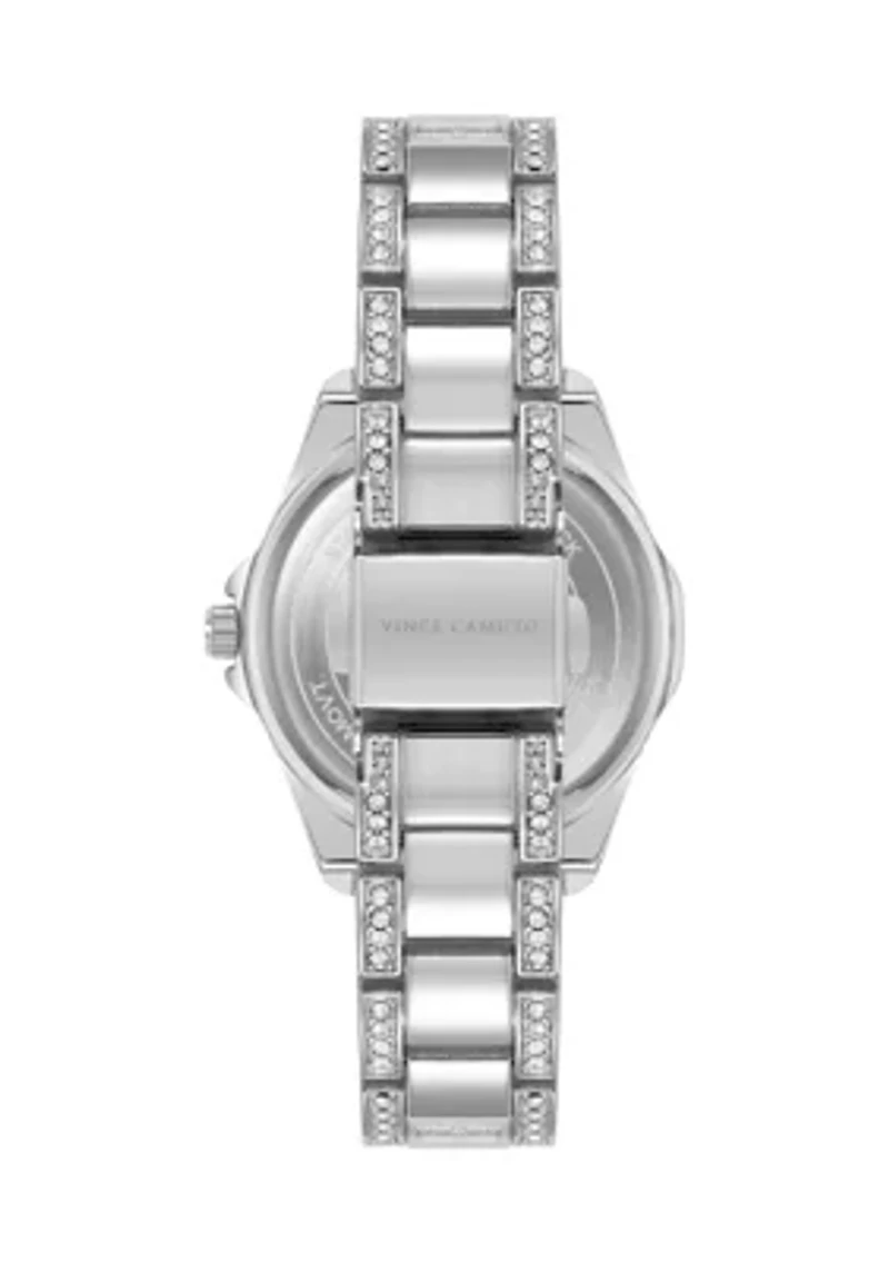 Quartz Silver-Tone Metal Alloy Crystal Embellished Watch