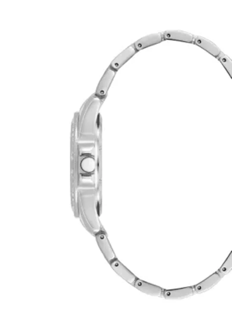 Quartz Silver-Tone Metal Alloy Crystal Embellished Watch
