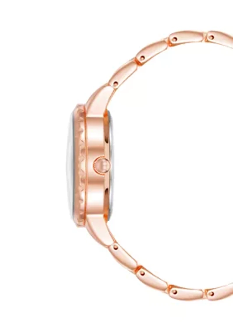 Quartz Burgundy and Rose Gold-Tone Metal Alloy Watch